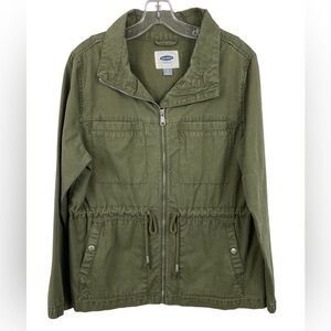 🌻 Old Navy Womens Green Canvas Utility Jacket Cinch Waist Full Zip Size Medium